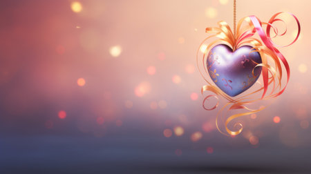 Valentine's day background with heart and ribbon on bokeh backgroundの素材