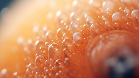 Close-up of water droplets on orange flower petal macro photographyの素材