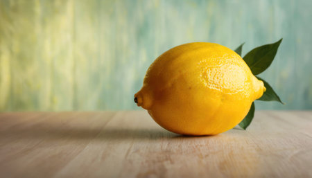 Lemon with leaves on a wooden background. Selective focus.の素材