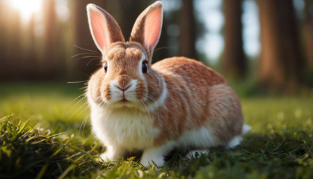 Rabbit on the grass in the park. Easter concept. Soft focus.の素材