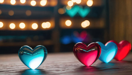 Valentine's day background with hearts and bokeh lightsの素材