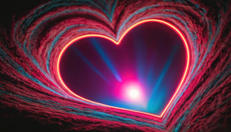Neon heart shape in red and blue neon light. 3D renderingの素材