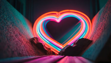 Neon heart on a dark background. Valentine's day concept.の素材