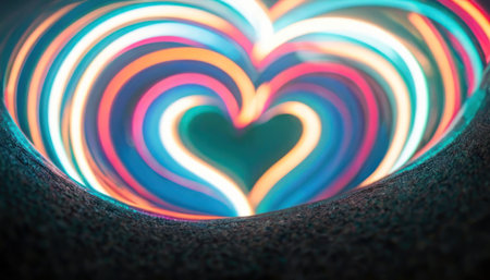 Colorful neon heart shape in the dark. Love and Valentine's day concept.の素材