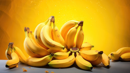 Bunch of bananas on a yellow background with space for text.の素材