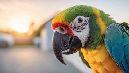 Macaw parrot in the park at sunset, close-upの素材