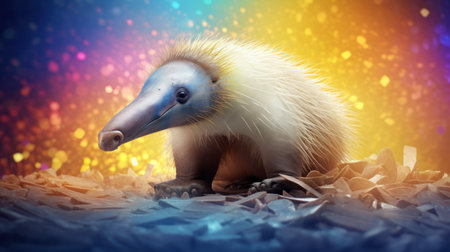 Portrait of a cute echidna on a colorful background.の素材