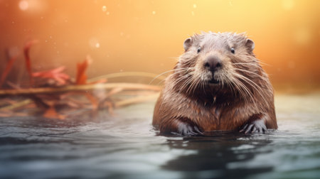 Otter in the water. The European river otter (Lutra lutra)の素材
