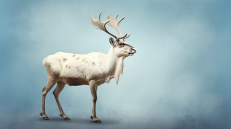 White deer on blue background with copy space. 3D illustration.の素材