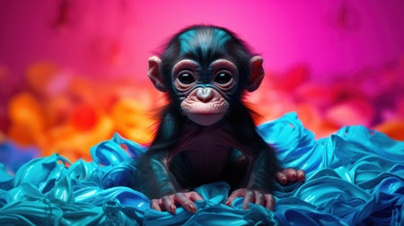 Chimpanzee on a colorful background. 3d rendering.の素材