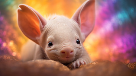 Portrait of a cute little mouse on a colored background. Close-up.の素材