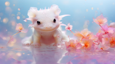 dragon on water with flowers and bokeh background, closeupの素材