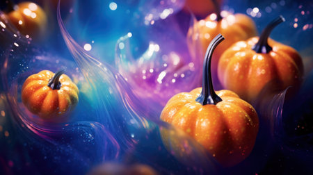 Halloween background with pumpkins and abstract smoke. 3d illustrationの素材