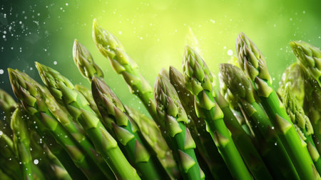 Bunch of fresh green asparagus on bokeh backgroundの素材