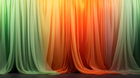 Curtain of green and orange cloth. 3d render illustration.の素材
