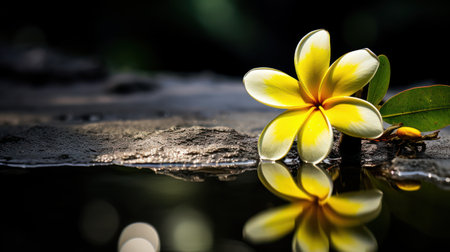 Frangipani flower with reflection on the surface of the waterの素材