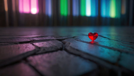 Red heart on the floor. Valentine's day concept. Selective focusの素材