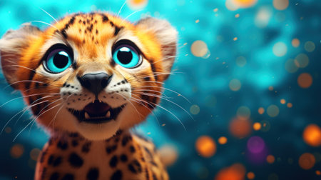 Cute tiger with bokeh background. 3D illustration.の素材