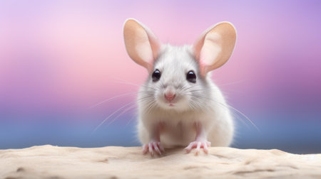 Cute white mouse on a pink background. Close-up.の素材