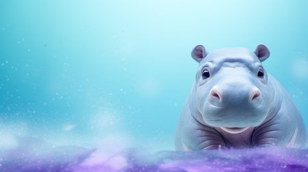 Hippopotamus on a blue background. 3d rendering.の素材