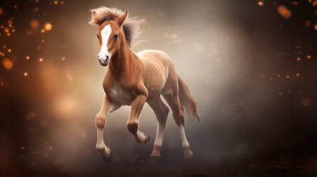 Foal in the dark with smoke and lights. 3d renderingの素材