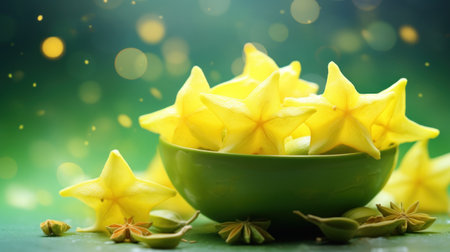 Star fruit or carambola in a bowl with bokeh backgroundの素材