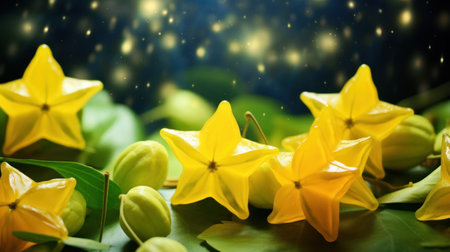 Star fruit or Carambola flower with bokeh background.の素材