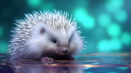 hedgehog with bokeh background, 3d render illustrationの素材