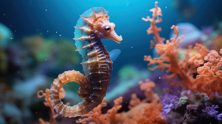 Sea horse and corals. Underwater world. Underwater world.の素材