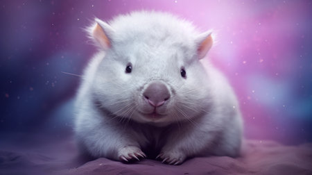 Cute white hamster on a purple background with a bokehの素材
