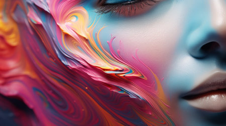 Close-up portrait of beautiful woman with creative make-up.の素材