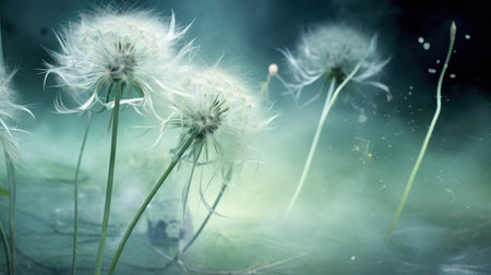 Dandelion flower with smoke on a dark background. 3d renderingの素材