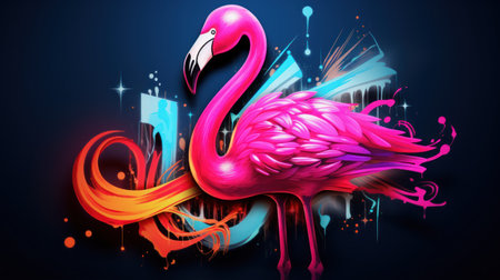 Abstract pink flamingo and city on the background. Vector illustration.の素材
