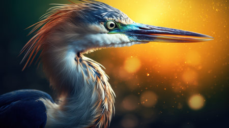 Portrait of great blue heron with colorful bokeh backgroundの素材