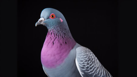 pigeon on a black background, close-up of a birdの素材