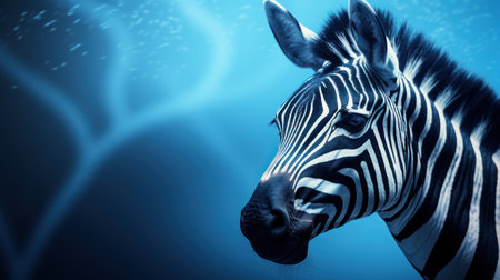 Zebra head with abstract blue background. 3d render illustration.の素材