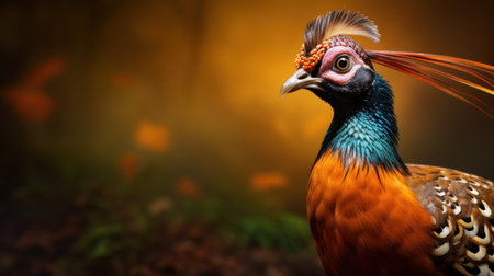 Colorful pheasant bird with colorful feathers on the head.の素材