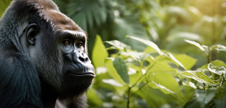 Portrait of a gorilla in the jungle. Lowland Gorillaの素材
