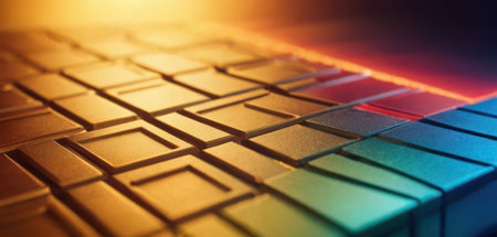 Laptop keyboard close-up. Colorful background. 3d renderingの素材