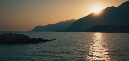 Sunset over the sea in Montenegro. Panoramic viewの素材