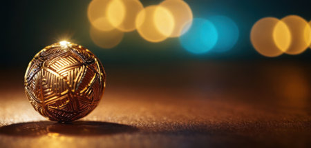 golden christmas ball with bokeh background, 3d renderの素材