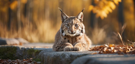 Eurasian lynx (Lynx lynx) in the autumn forestの素材