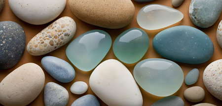 Colorful pebbles background. Top view, flat lay.の素材