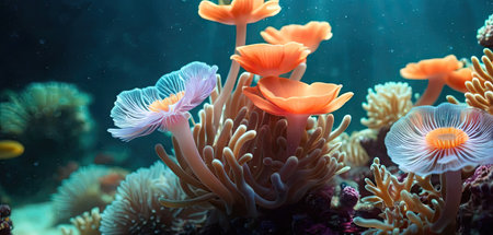 Tropical coral reef with orange and pink flowers. Underwater world.の素材