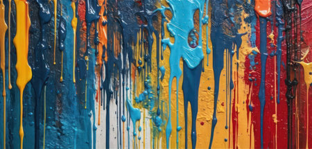 Abstract background of colorful oil paint splashing on a wooden surface.の素材