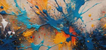 abstract background of blue, orange and yellow oil paint splashesの素材