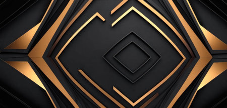 Luxury black and gold geometric background. 3d rendering.の素材