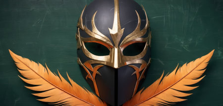 Spartan helmet with feathers on blackboard background. 3d illustrationの素材