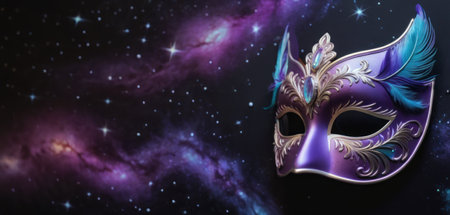 Mardi Gras mask with space background, 3d illustration.の素材
