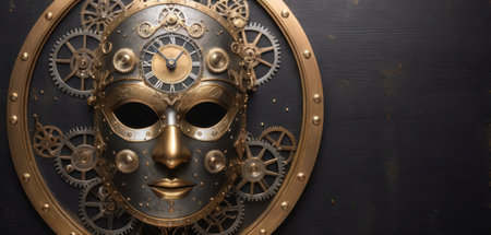 Golden venetian mask on a dark background. 3d renderingの素材
